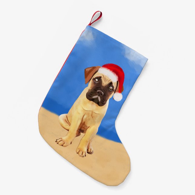 Bullmastiff Hund på Beach-julhatt Liten Julstrumpa (Framsidan (Hängande))