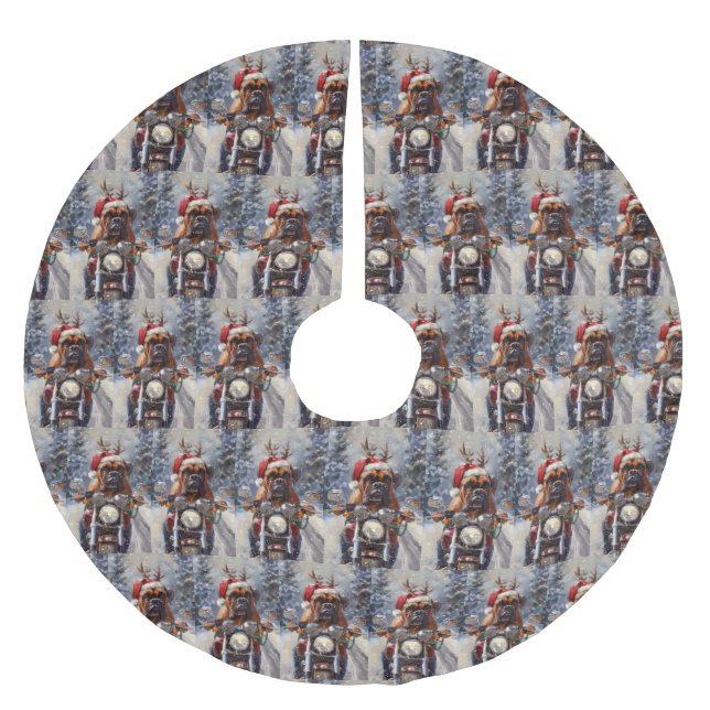 Bullmastiff Hund Riding Motorcykel jul Julgransmatta Borstad Polyester (Framsidan)