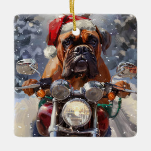 Bullmastiff Hund Riding Motorcykel jul Julgransprydnad Keramik