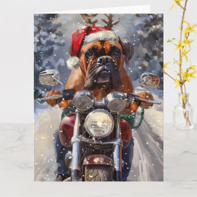 Bullmastiff Hund Riding Motorcykel jul Kort (Gul blomma)