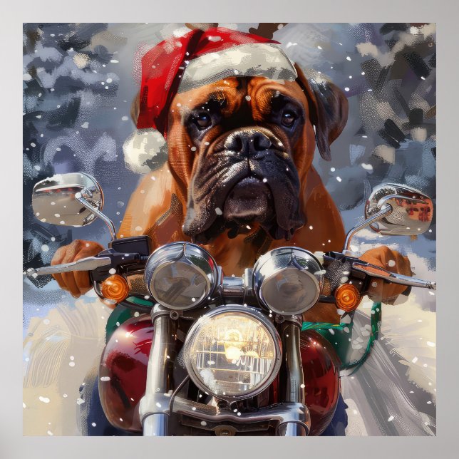 Bullmastiff Hund Riding Motorcykel jul Poster (Framsidan)