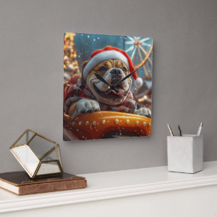 Bullmastiff Hund Roller Underlägg jul Fyrkantig Klocka