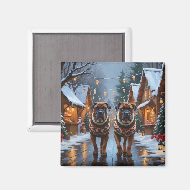 Bullmastiff Hundar Jul Snö Högtid  Magnet (Front/Back)