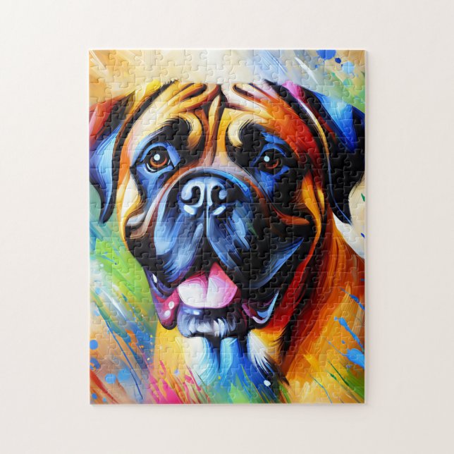Bullmastiff Hundporträtt Akryl Konsttryck Hund Pussel (Vertikal)