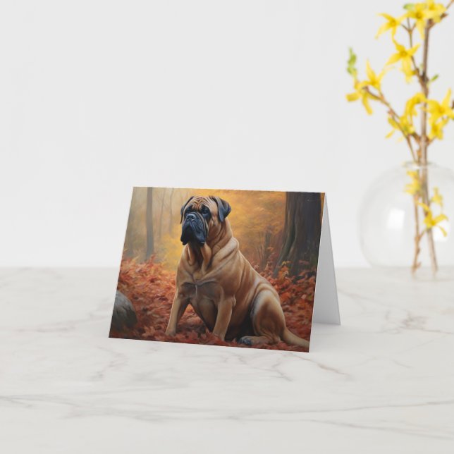 Bullmastiff i Höst löv Fall Inspire Kort (Gul blomma)