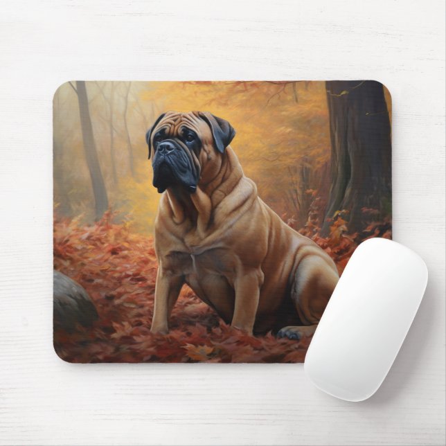 Bullmastiff i Höst löv Fall Inspire Musmatta (Med mus)