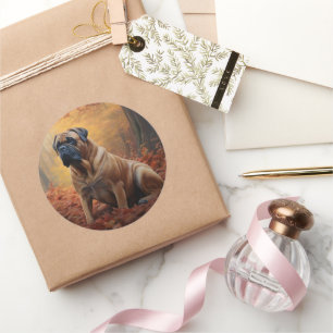 Bullmastiff i Höst löv Fall Inspire Runt Klistermärke