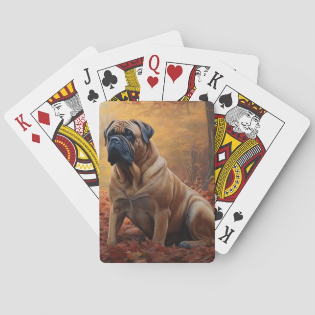 Bullmastiff i höstlöv Fall Inspire Casinokort (Baksidan)