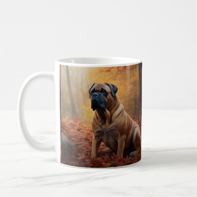 Bullmastiff i höstlöv Fall Inspire Kaffemugg (Vänster)