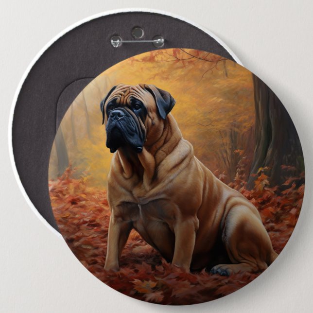 Bullmastiff i höstlöv Fall Inspire Knapp (Framsida & baksida)