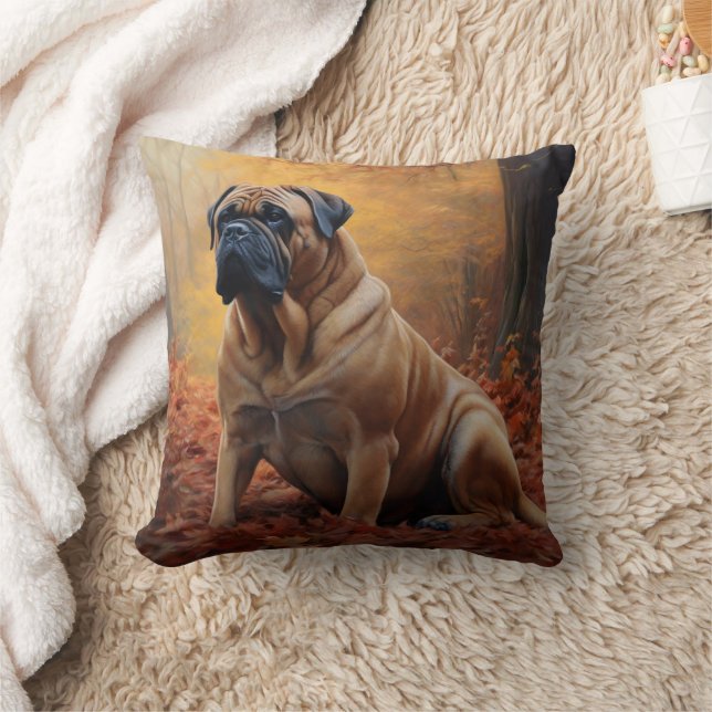 Bullmastiff i höstlöv Fall Inspire Kudde (Filt)