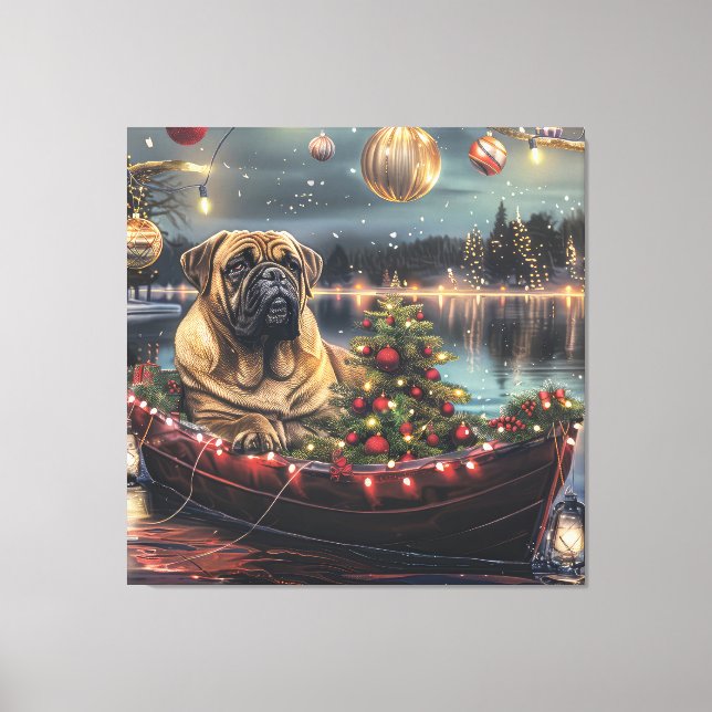 Bullmastiff jul - festlig resa canvastryck (Framsida)
