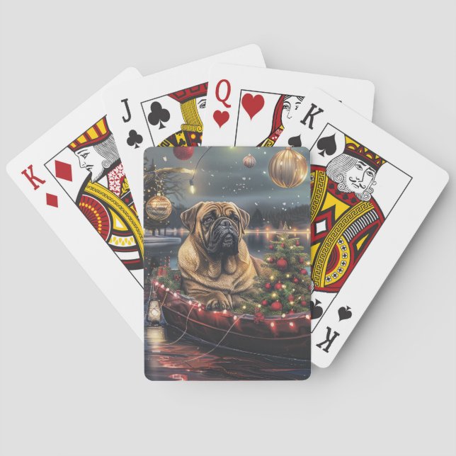 Bullmastiff jul - festlig resa casinokort (Baksidan)