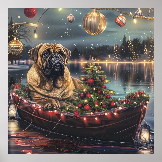 Bullmastiff jul - festlig resa poster (Framsidan)