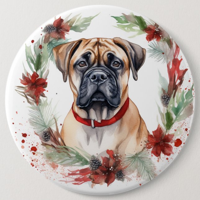 Bullmastiff jul Utandning Festive Valp Knapp (Framsida)