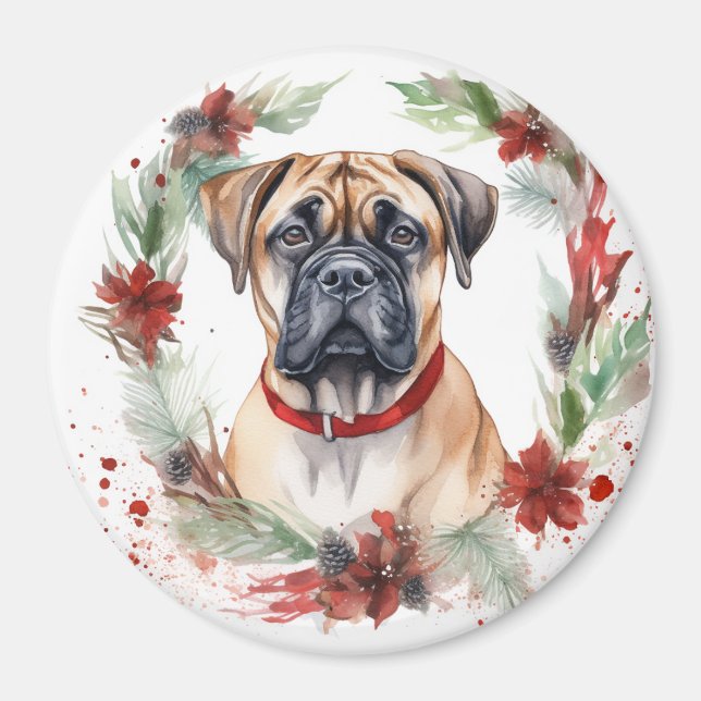 Bullmastiff jul Utandning Festive Valp Magnet (Framsidan)
