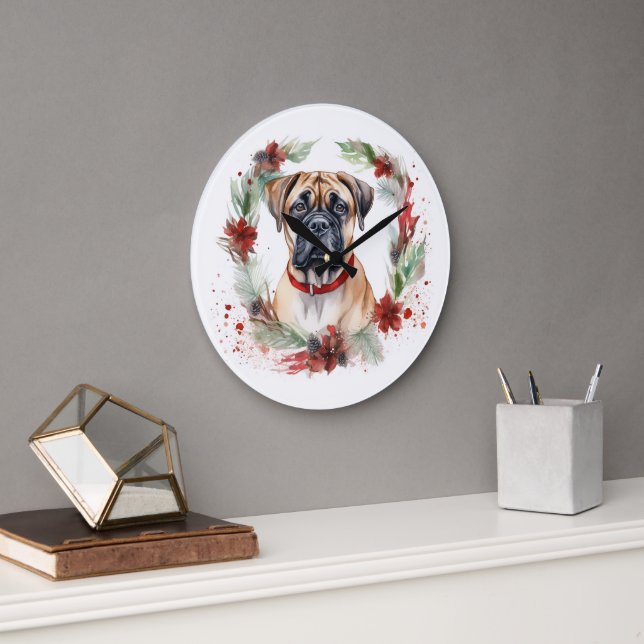 Bullmastiff jul Utandning Festive Valp Stor Klocka (Kontor)