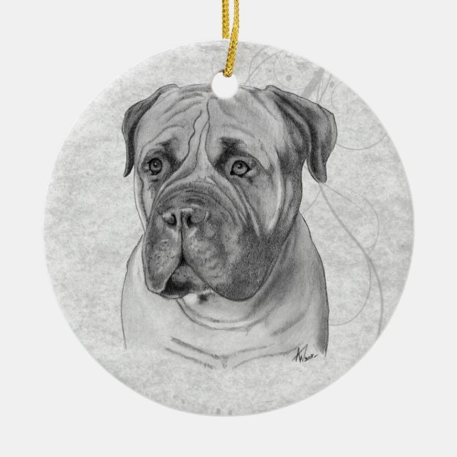 Bullmastiff Julgransprydnad Keramik (Framsidan)