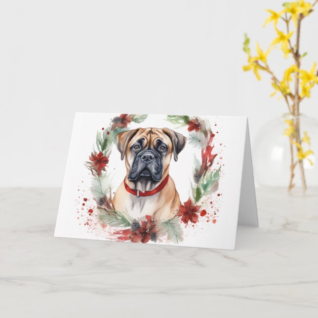 Bullmastiff Julkrans Festiv Valp Kort (Gul blomma)