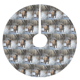 Bullmastiff Låt det snöa jul Julgransmatta Borstad Polyester