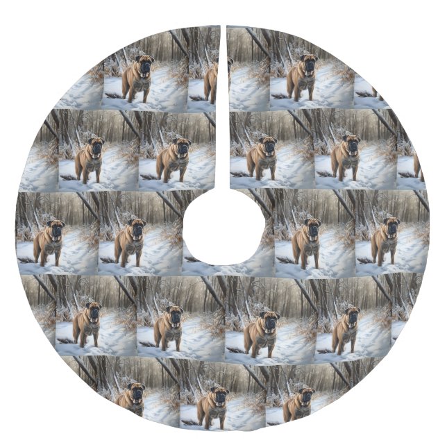 Bullmastiff Låt det snöa jul Julgransmatta Borstad Polyester (Framsidan)