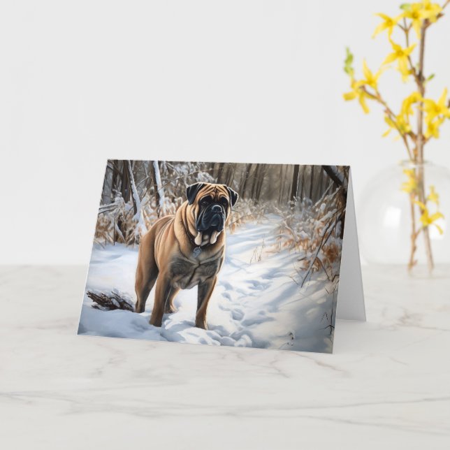 Bullmastiff Låt det snöa jul Kort (Gul blomma)
