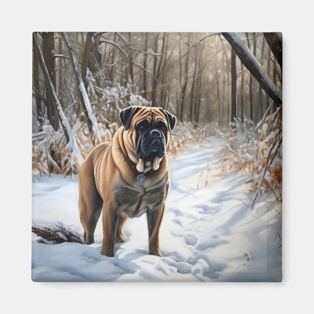 Bullmastiff Låt det snöa jul Magnet (Framsidan)