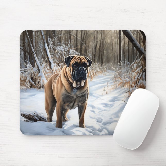 Bullmastiff Låt det snöa jul Musmatta (Med mus)