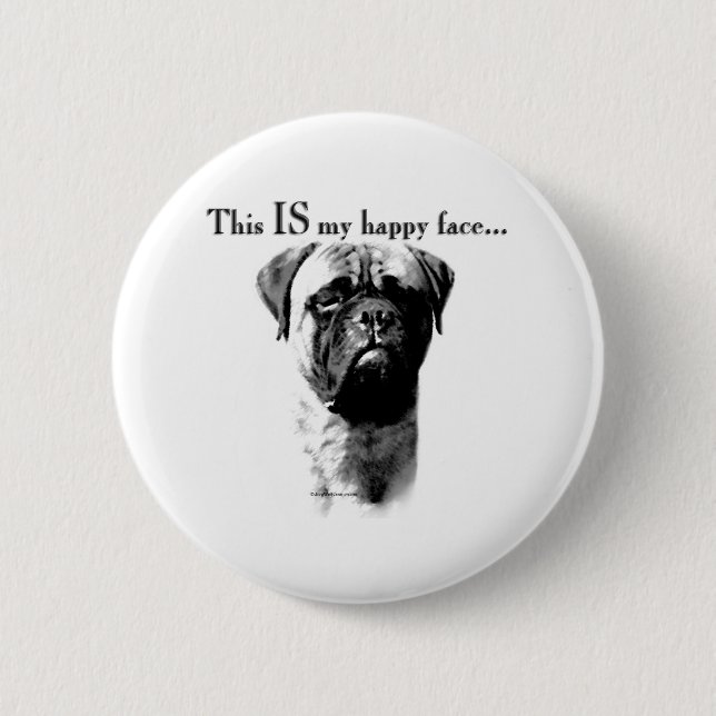 Bullmastiff Lycklig Ansikte - Button Knapp (Framsida)