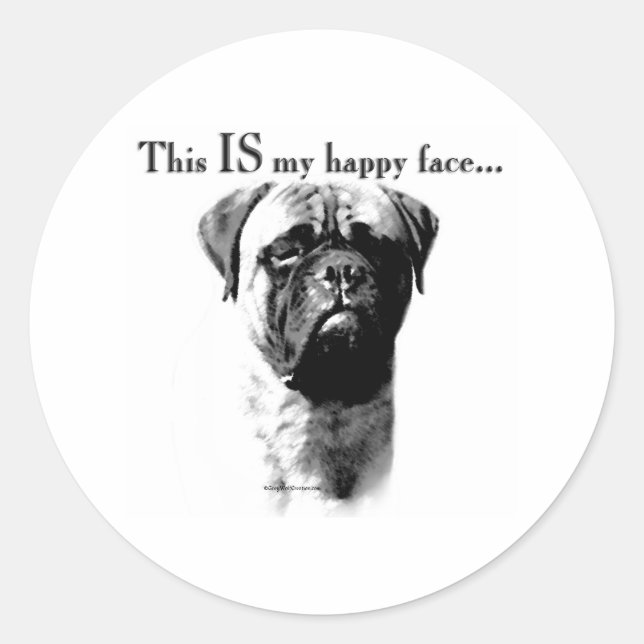 Bullmastiff Lycklig Ansikte - Sticker Runt Klistermärke (Framsida)