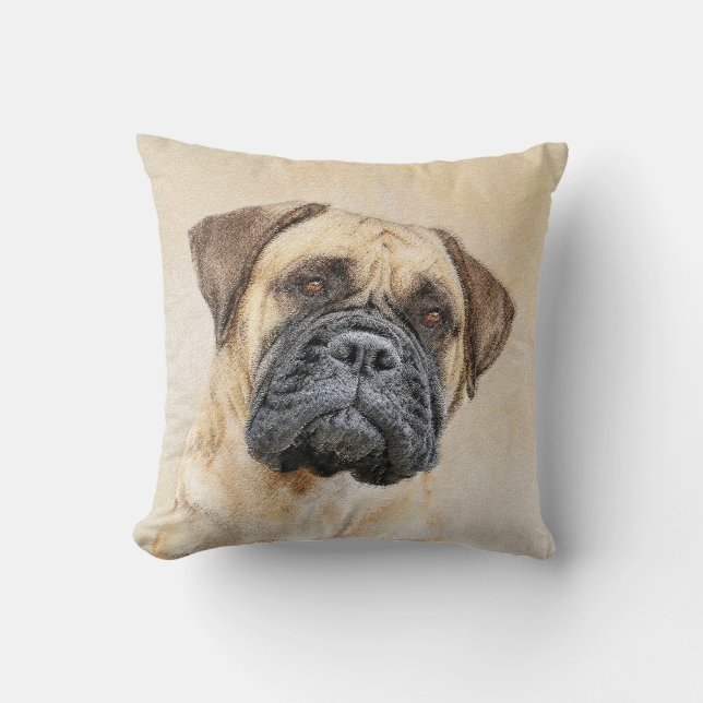 Bullmastiff-målning - Cute Original Hund Art Kudde (Framsida)