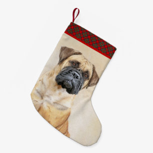 Bullmastiff-målning - Cute Original Hund Art Liten Julstrumpa
