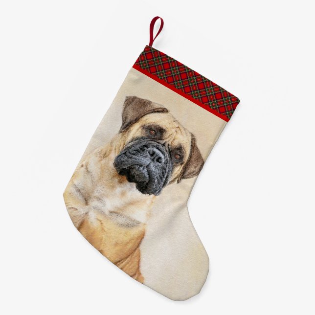 Bullmastiff-målning - Cute Original Hund Art Liten Julstrumpa (Framsidan (Hängande))