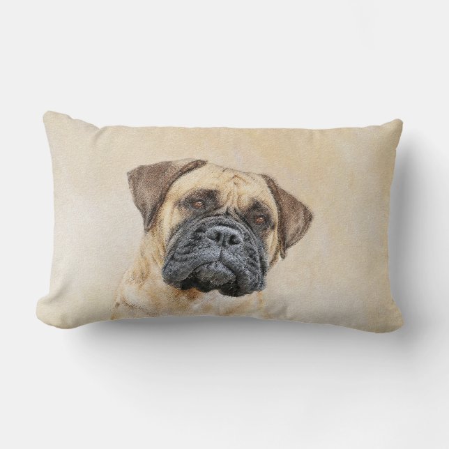 Bullmastiff-målning - Cute Original Hund Art Lumbarkudde (Framsida)