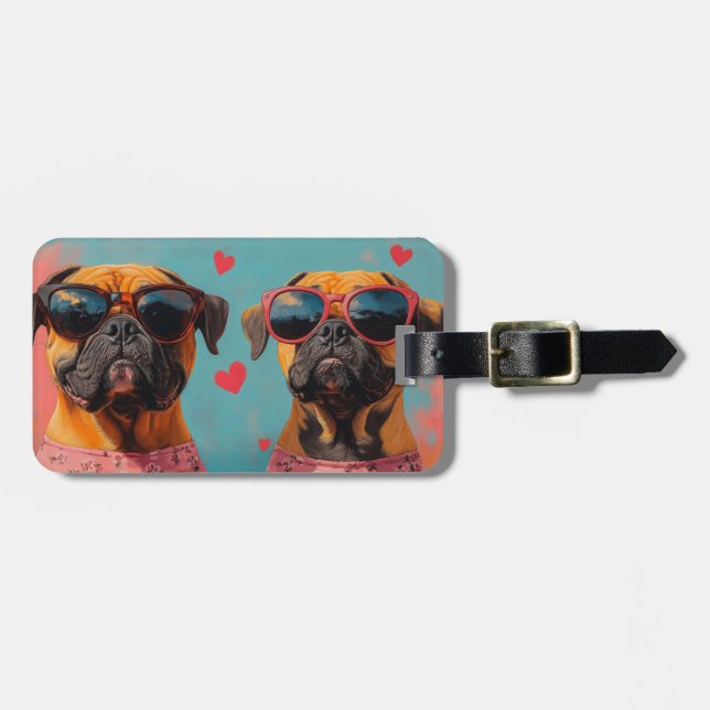 Bullmastiff med hjärtrusor Alla hjärtans dag  Bagagebricka (Horisontell Framsida)