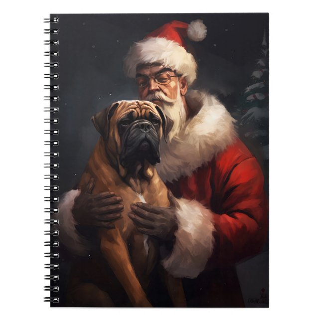 Bullmastiff med Jultomten under julen Anteckningsbok (Framsidan)