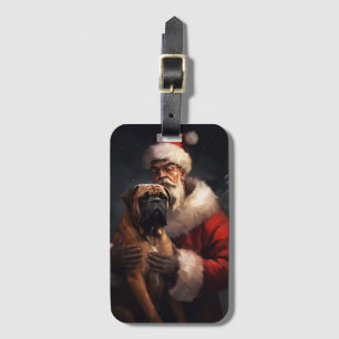 Bullmastiff med Jultomten under julen Bagagebricka
