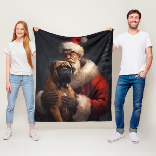 Bullmastiff med Jultomten under julen Fleecefilt