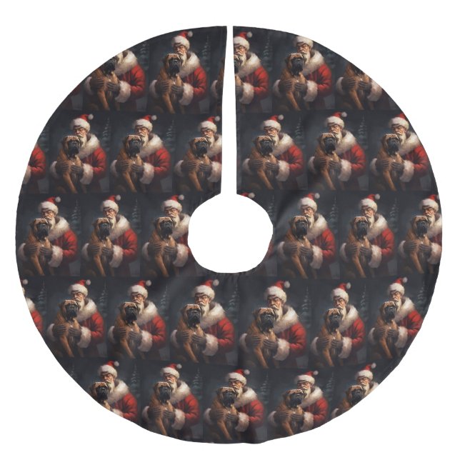 Bullmastiff med Jultomten under julen Julgransmatta Borstad Polyester (Framsidan)