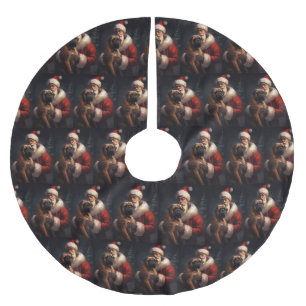 Bullmastiff med tomte festlig jul julgransmatta borstad polyester