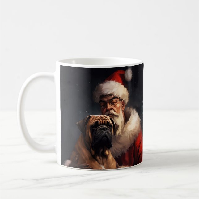Bullmastiff med tomte festlig jul  kaffemugg (Vänster)