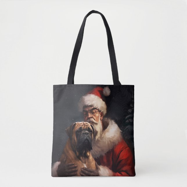 Bullmastiff Med Tomte Festlig Jul  Tygkasse (Framsida)