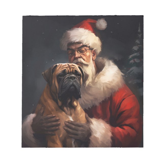 Bullmastiff med Tomte Julfirande Jul Anteckningsblock (Framsida)