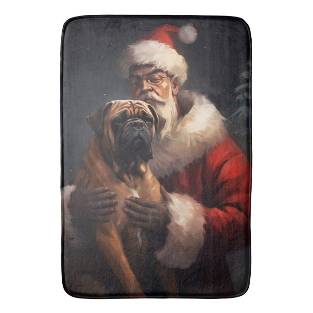 Bullmastiff med Tomte Julfirande Jul Badrumsmatta (Framsidan (Vertikal))