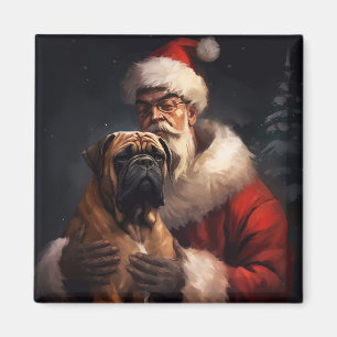 Bullmastiff med Tomte Julfirande Jul Magnet