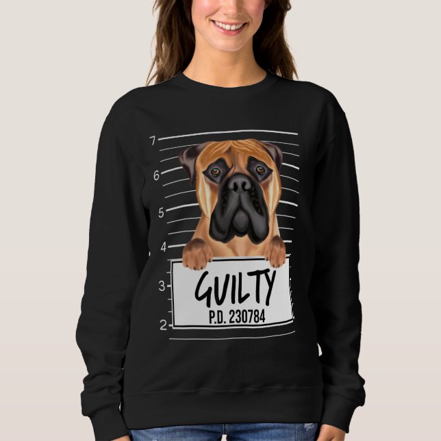 Bullmastiff Mugshot Skyldig Hund T Shirt (Framsida)