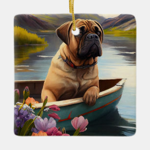 Bullmastiff på en Paddle: En scen Äventyr Julgransprydnad Keramik
