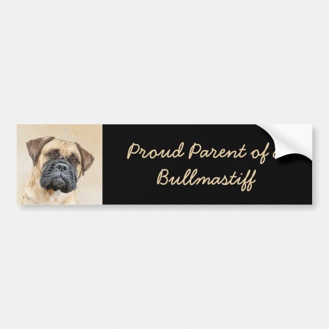 Bullmastiff Painting - Cute Original Hund Art Bildekal (Framsidan)