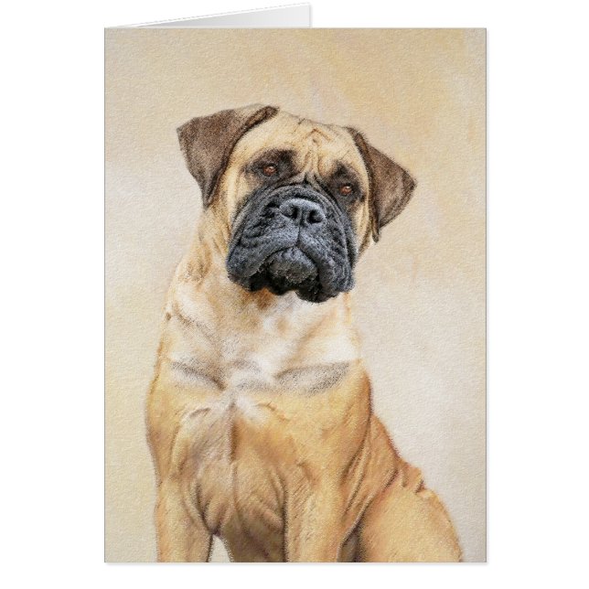 Bullmastiff Painting - Cute Original Hund Art Hälsningskort (Framsidan)