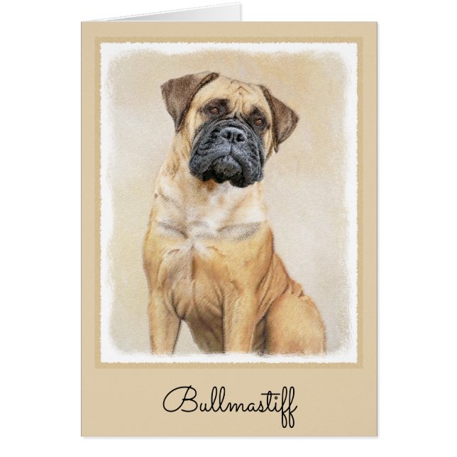 Bullmastiff Painting - Cute Original Hund Art Hälsningskort (Framsidan)